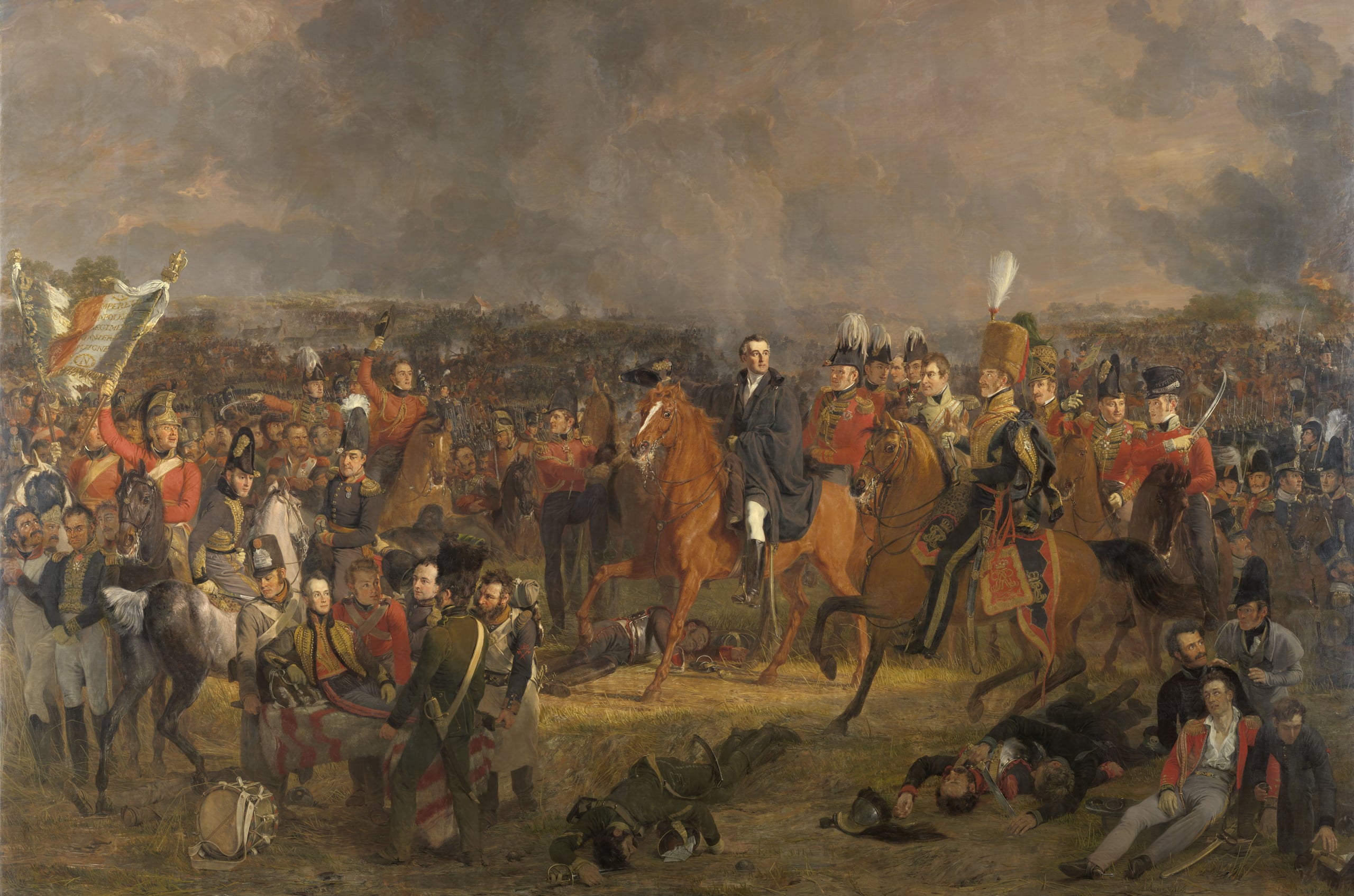 De slag bij Waterloo (Pieneman) aan de muur in een interieur