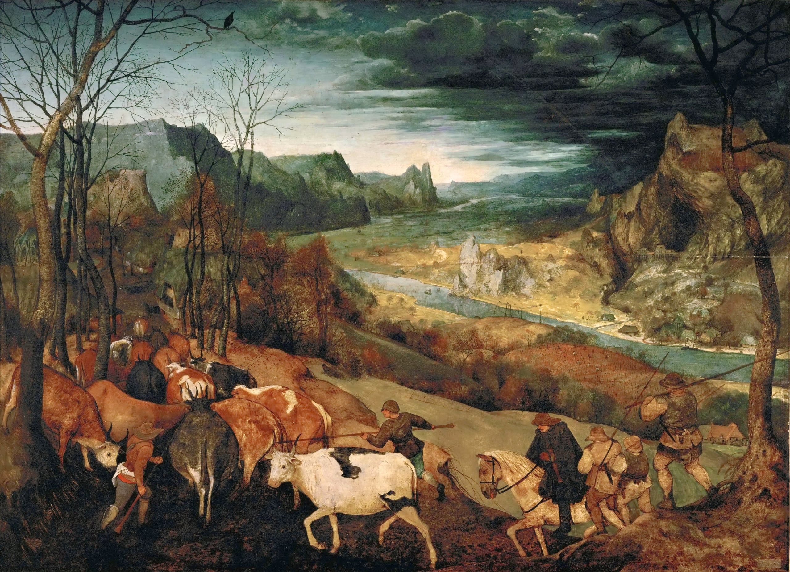 De terugkeer van de kudde (Bruegel) aan de muur in een interieur