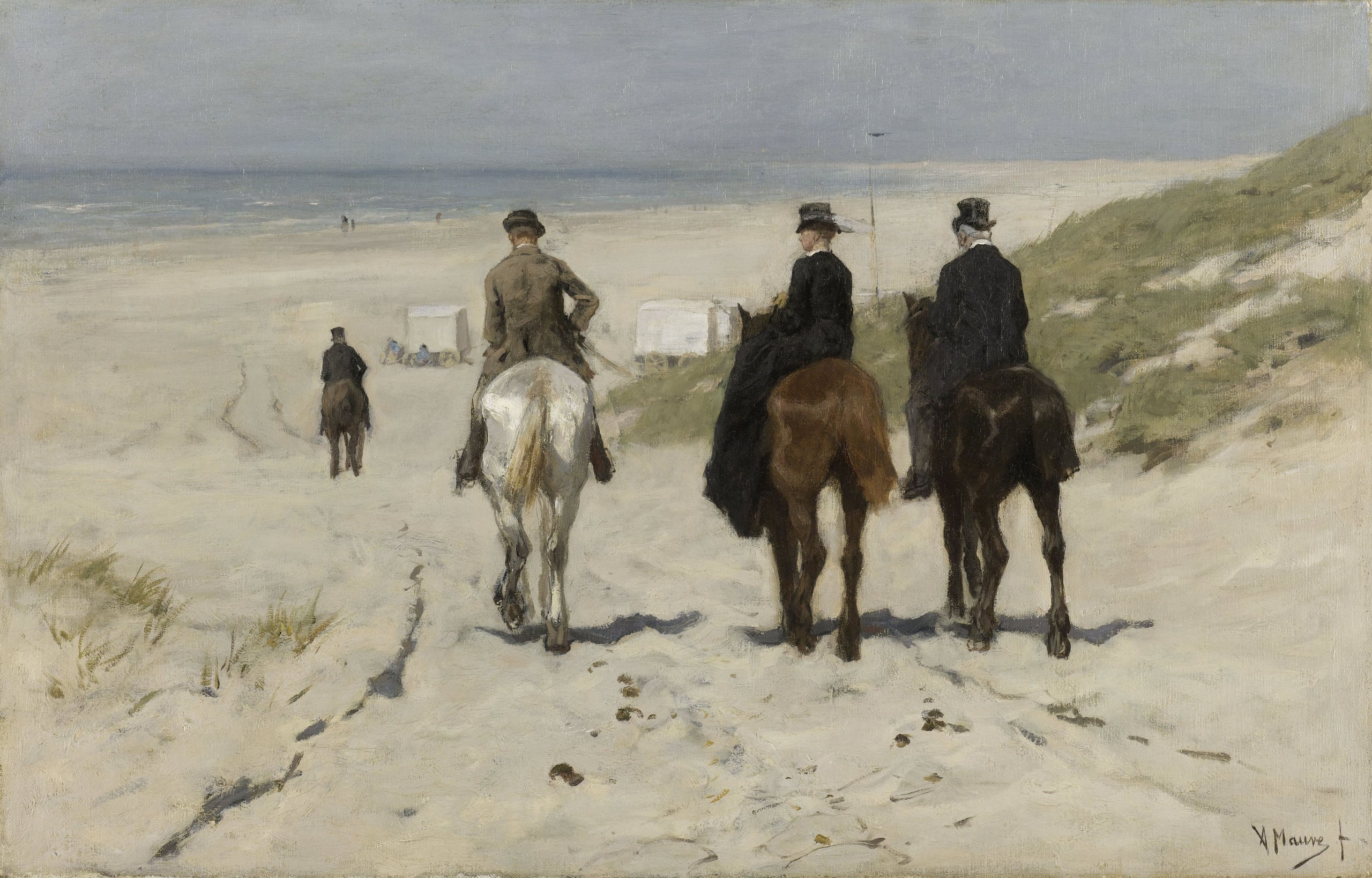 Morgenrit langs het strand (Mauve) aan de muur in een interieur