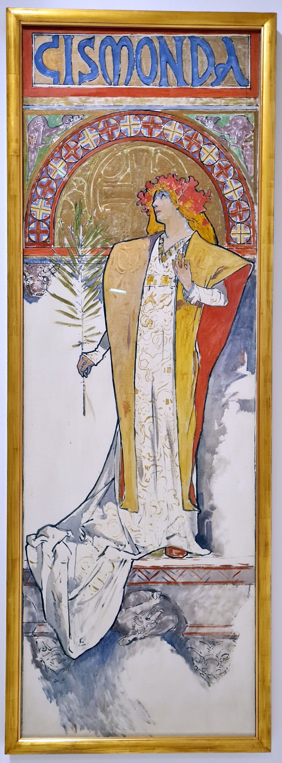 Gismonda (Mucha) aan de muur in een interieur