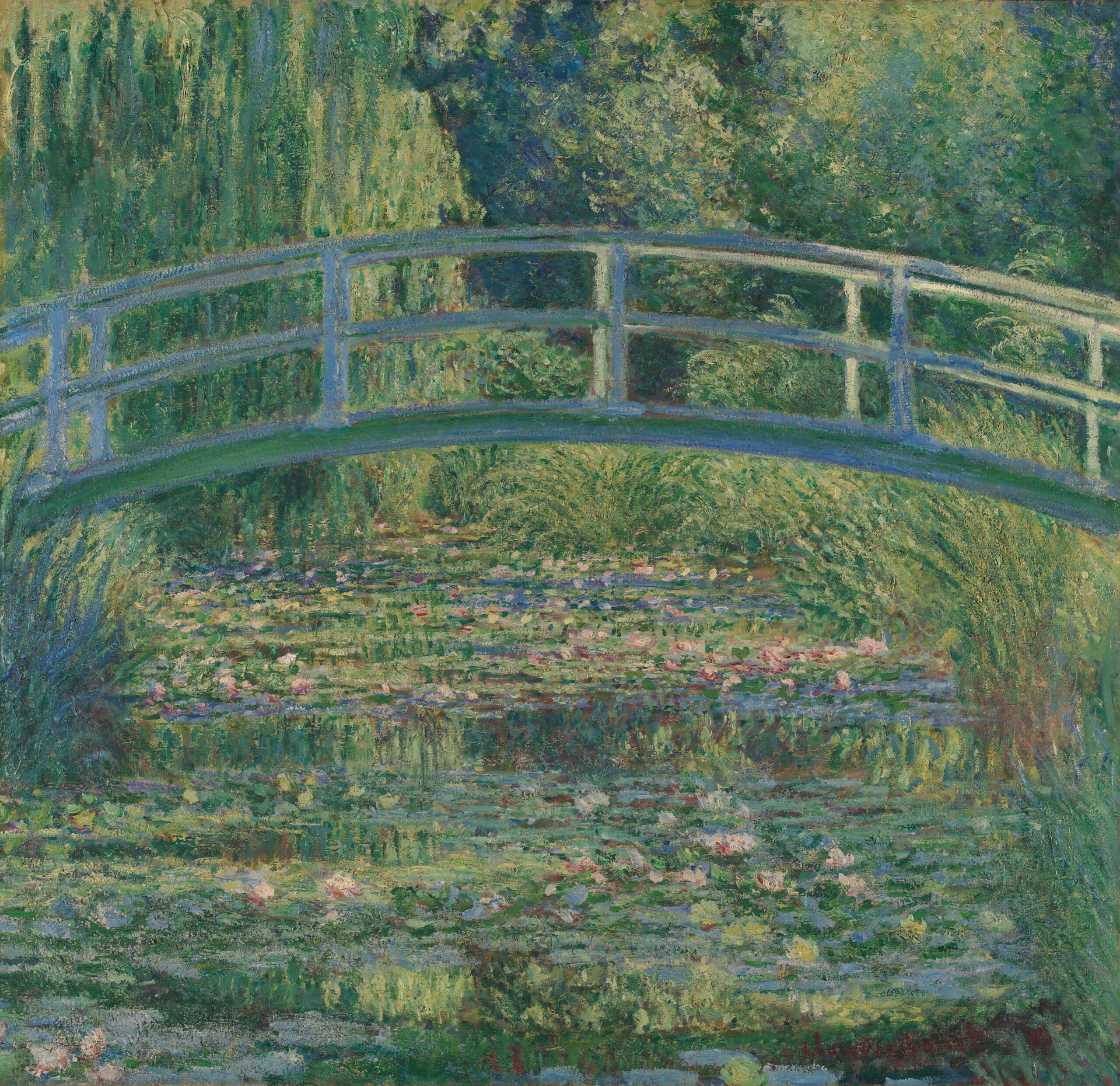 Waterlelies (Monet) aan de muur in een interieur